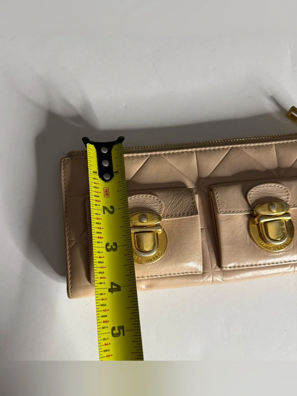 Marc Jacob’s Beige Quilted Leather Zip Wallet with Double Front Pockets